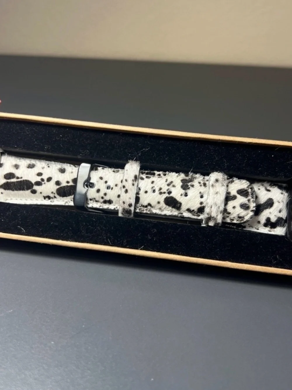 Apple Watch 44mm White Cow Print Faux Fur Watch Band